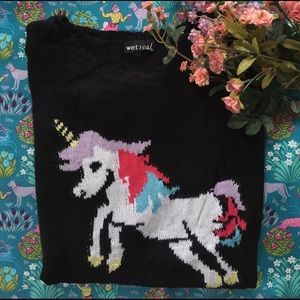 Wet Seal Unicorn acrylic sweater size small