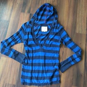 Long sleeve striped top with hood