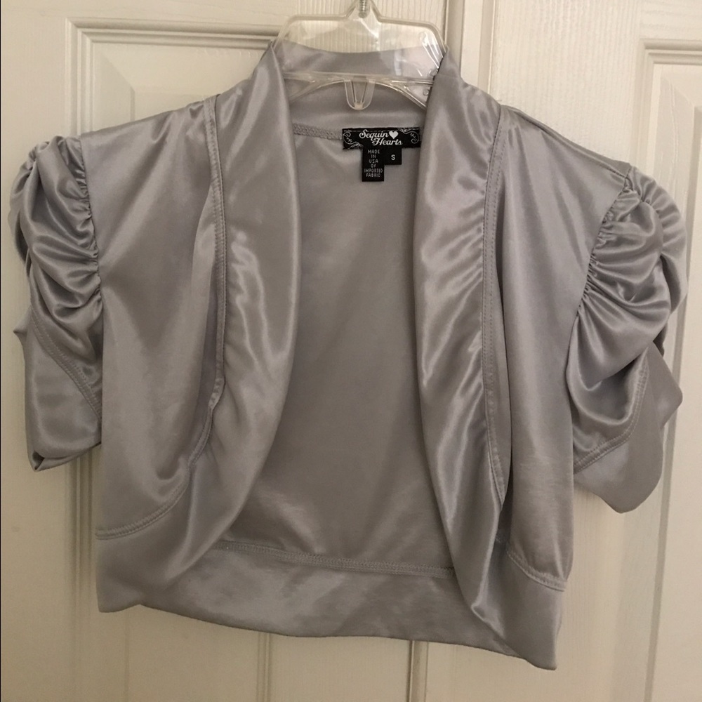 Silver, cropped, short sleeve shrug (juniors)