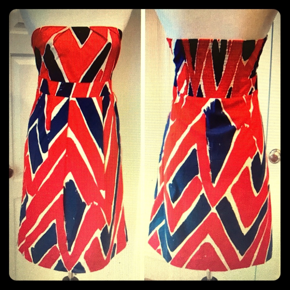Red&Blue Anthro Strapless Dress- WeLoveVera Brand