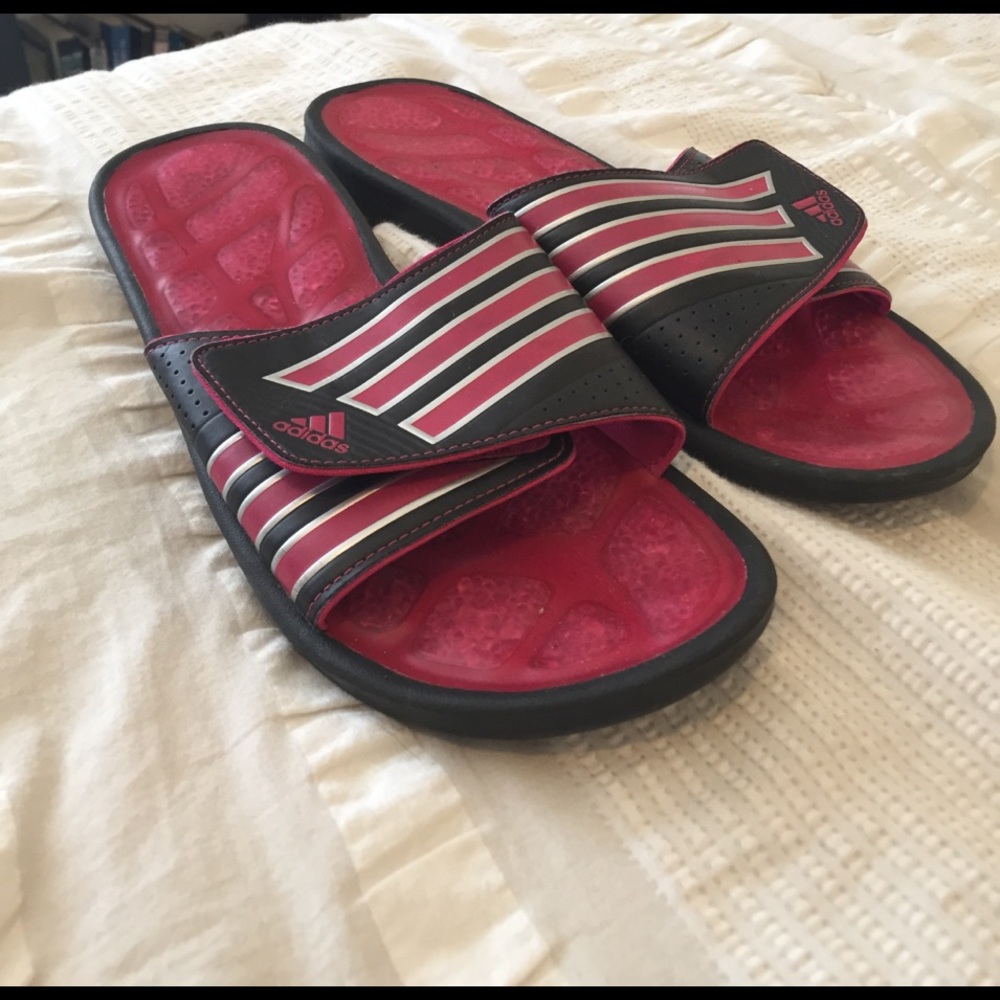 Adidas Pink And Black Slides