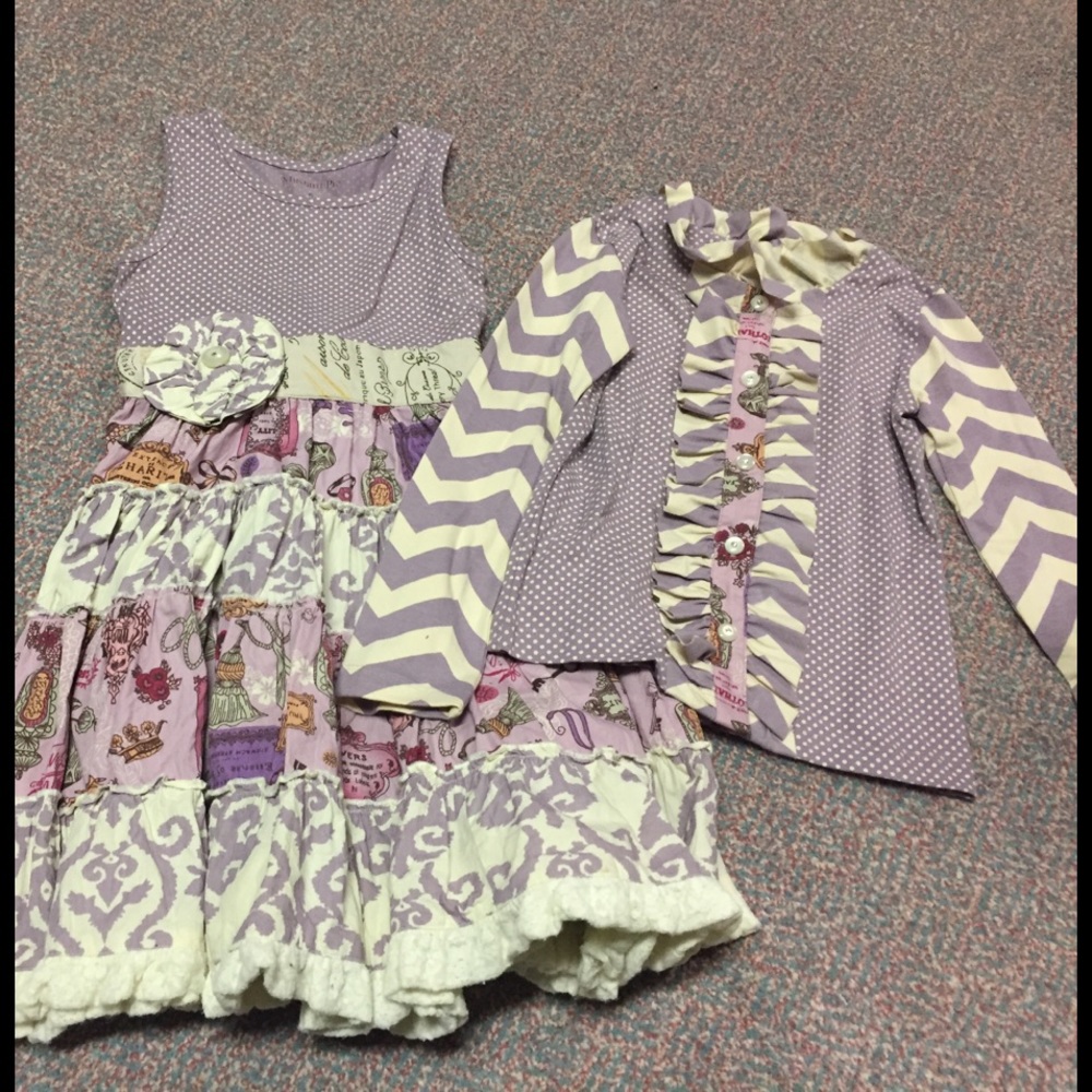 Mustard Pie Dress with Matching Cardigan size 6