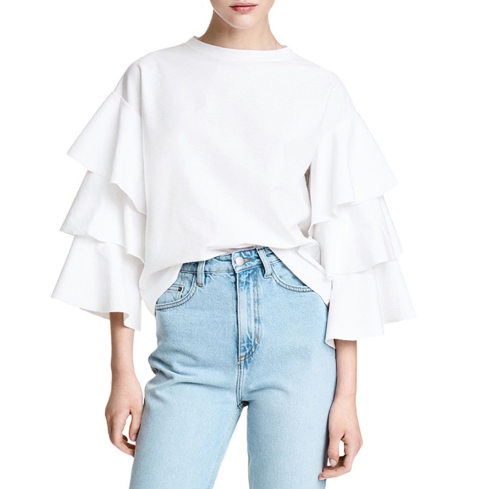 Three layer white bell sleeve Blouse