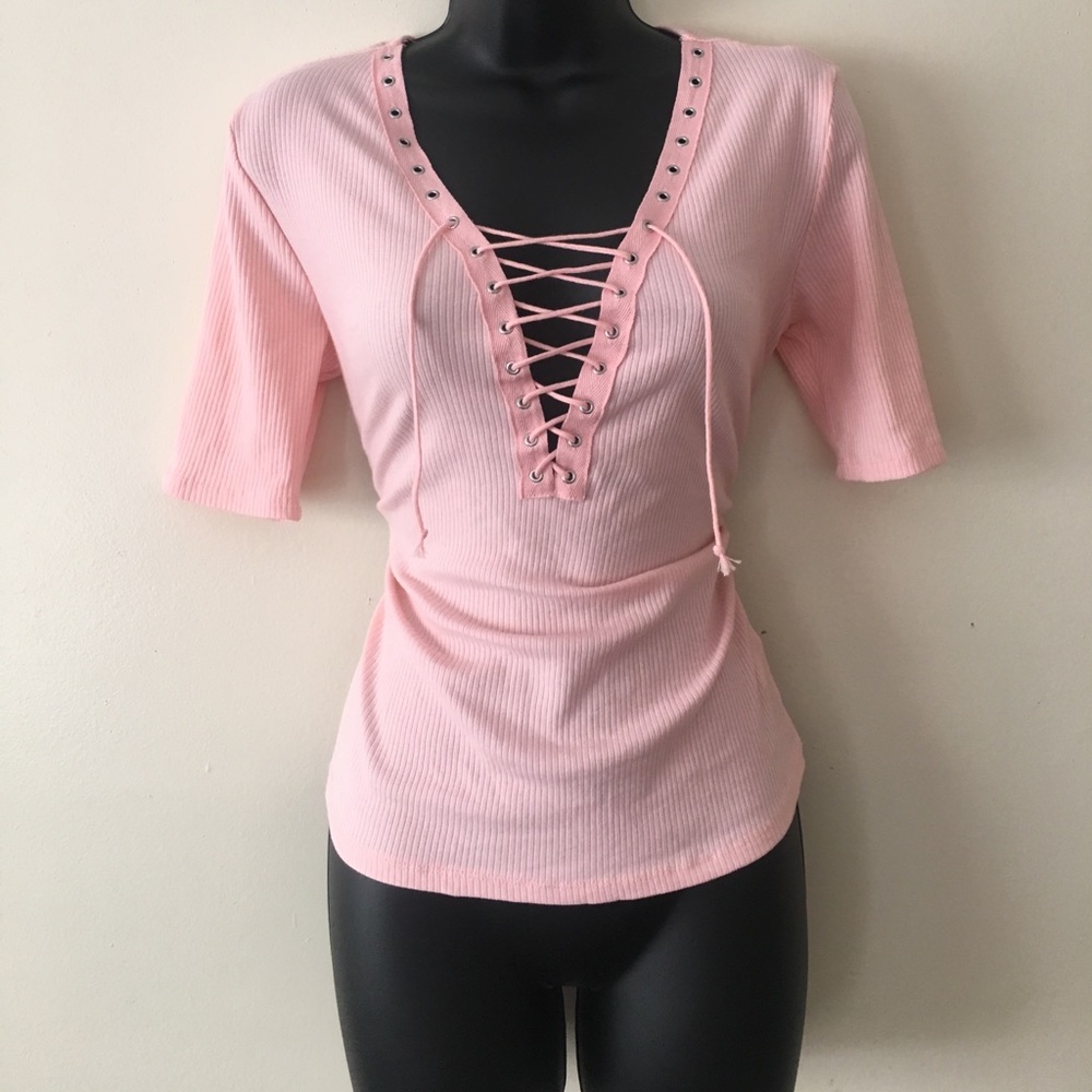 Baby Pink Lace Up Tee