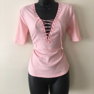 Baby Pink Lace Up Tee