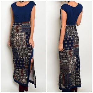 Multicolor Short cap sleeve scoop neck maxi dress