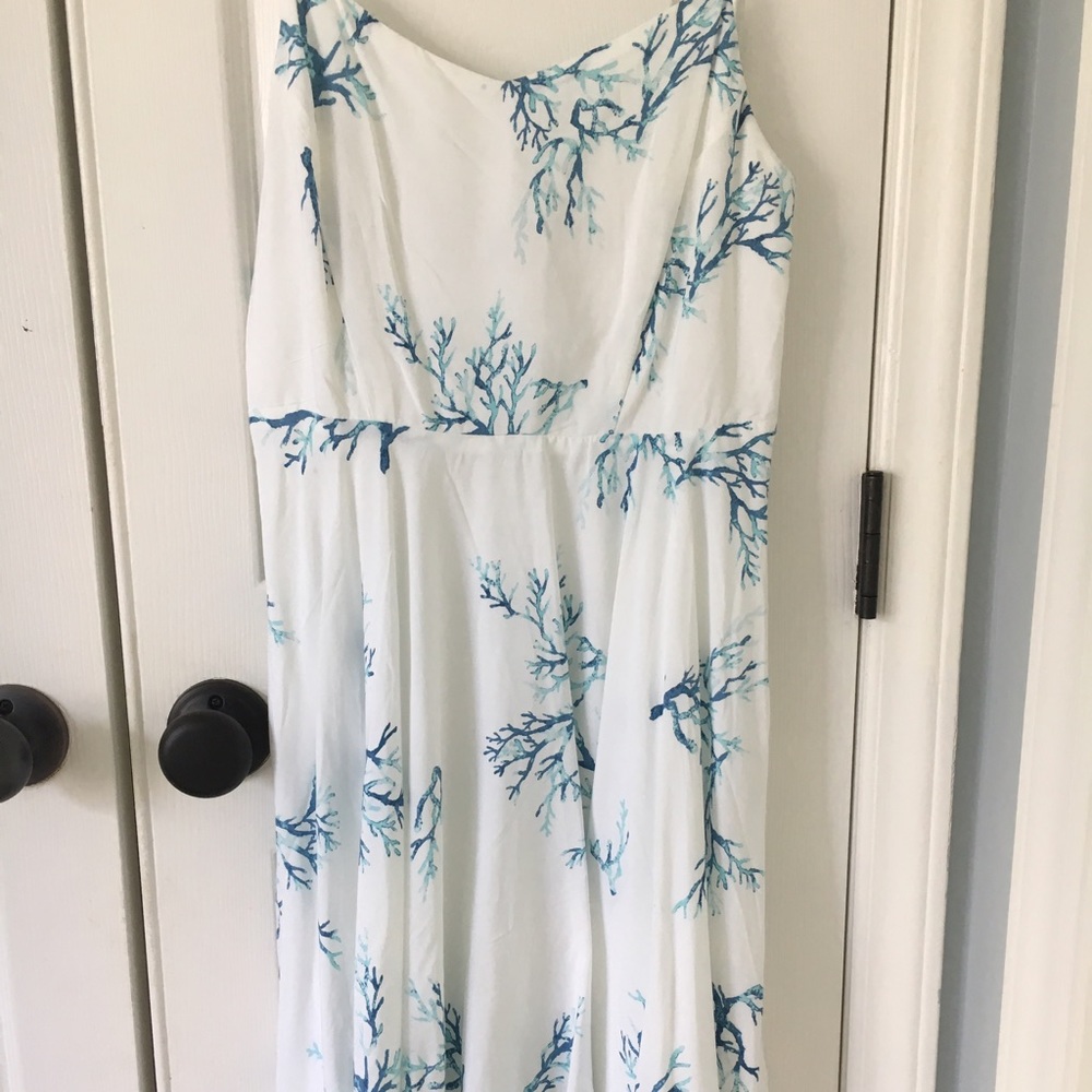 NWT White Spaghetti Strap Dress with Blue Coral