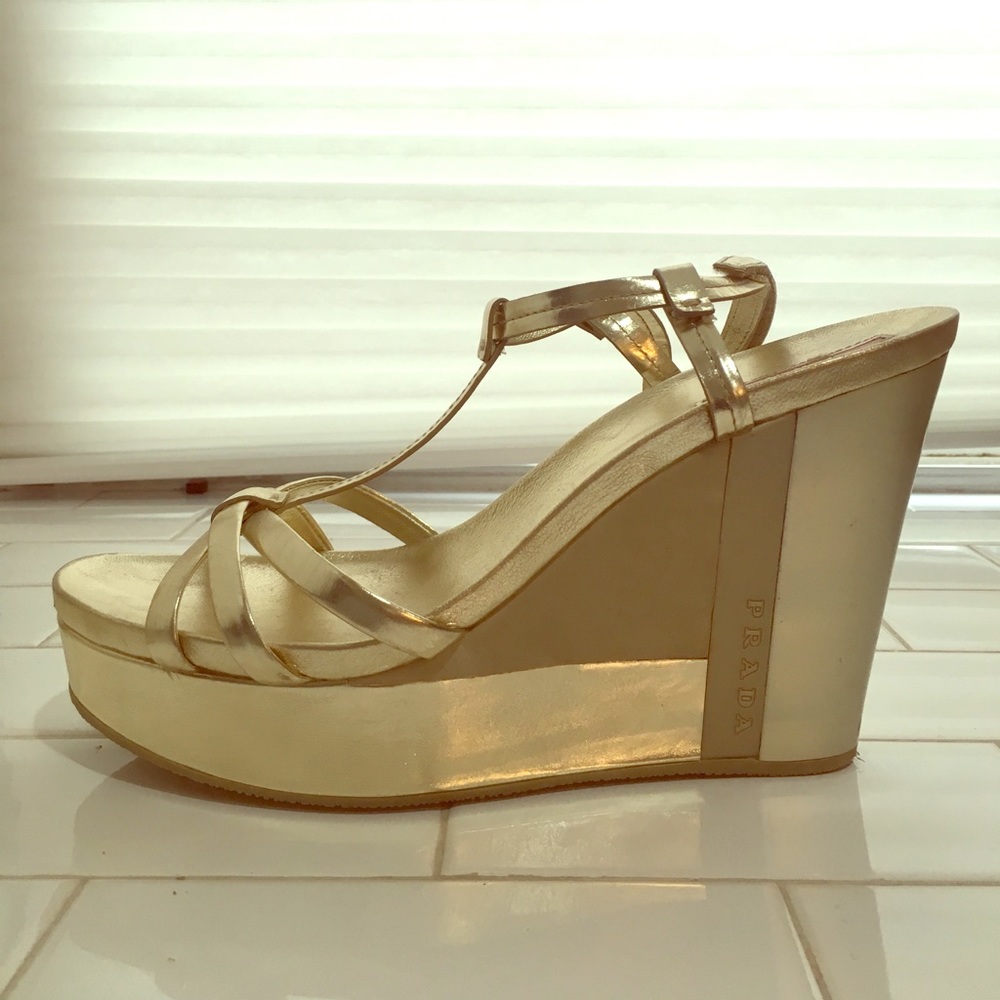 Prada gold platform sandals