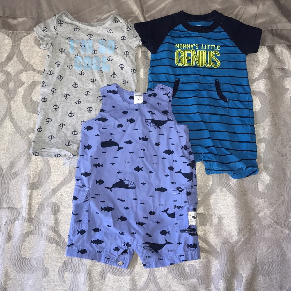 3 Rompers size 9M