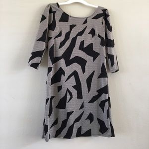 Anthropologie grey and black patterned midi dress
