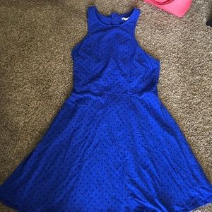 Blue dress with black polka dots