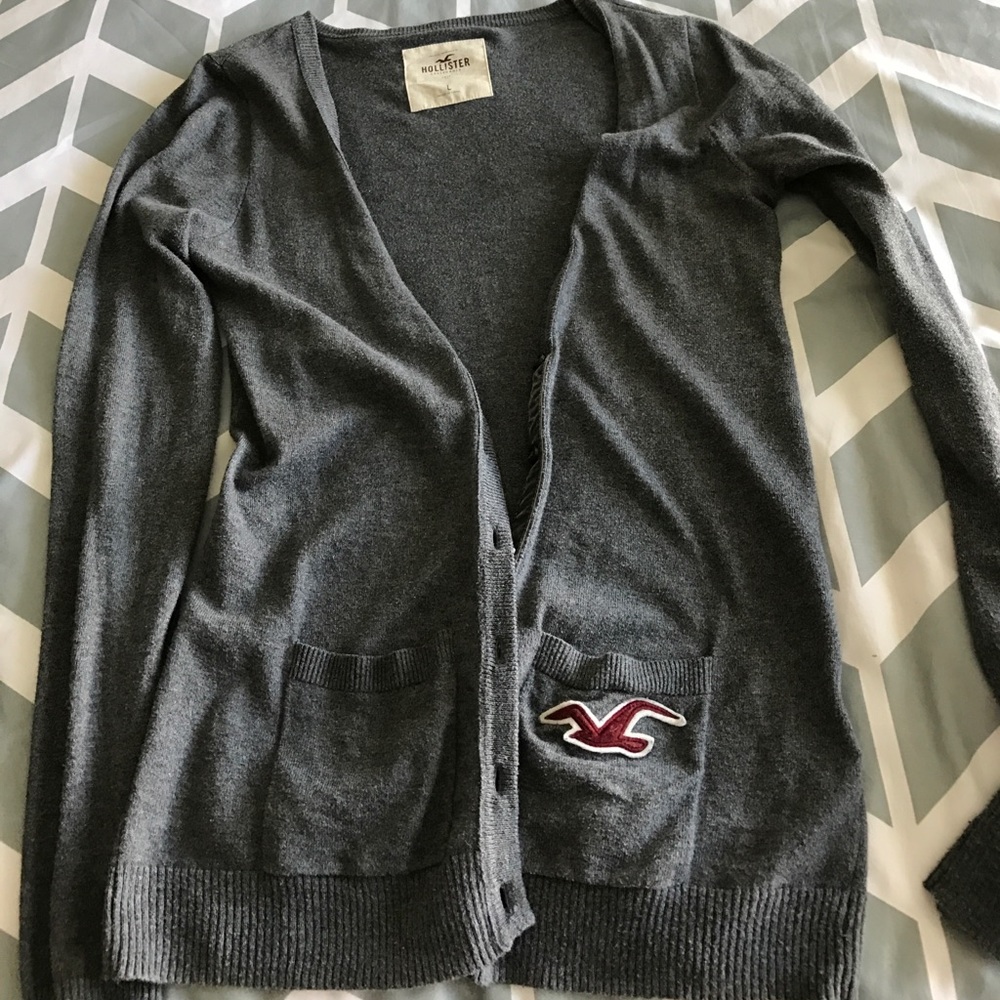 Long gray Hollister cardigan sweater