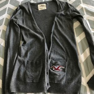 Long gray Hollister cardigan sweater