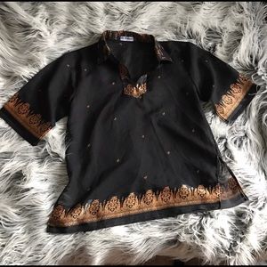 Hippie sheer button up shirt with gold designs