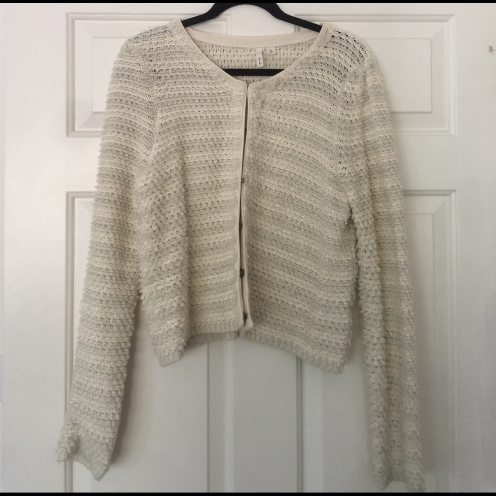 Ivory cardigan with eyelet closure!