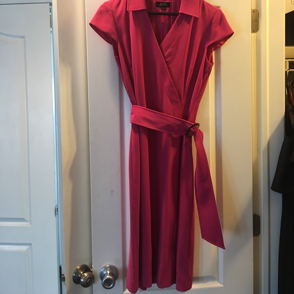 Tahari hot pink faux wrap dress