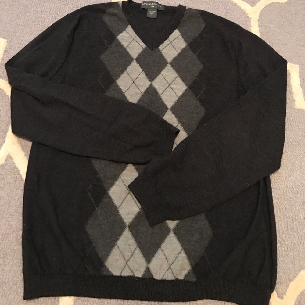 Banana Republic Factor, Men's Argyle V-neck, L