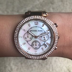 Michael Kors Parker rose gold & opal face watch