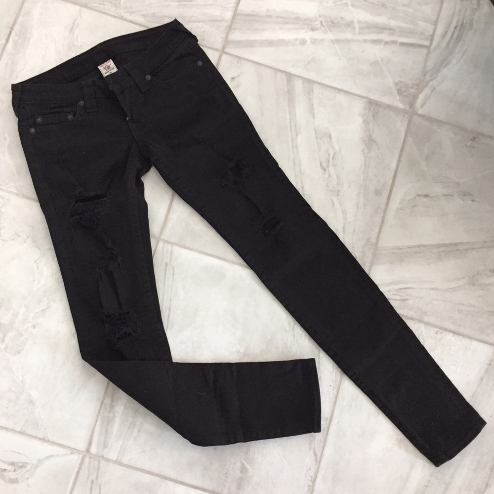 True Religion Distressed Mid-Rise Skinny Jeans