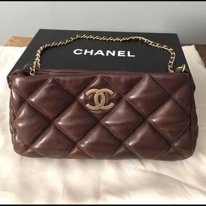 Authentic Chanel Puffy Clutch Zip Handbag