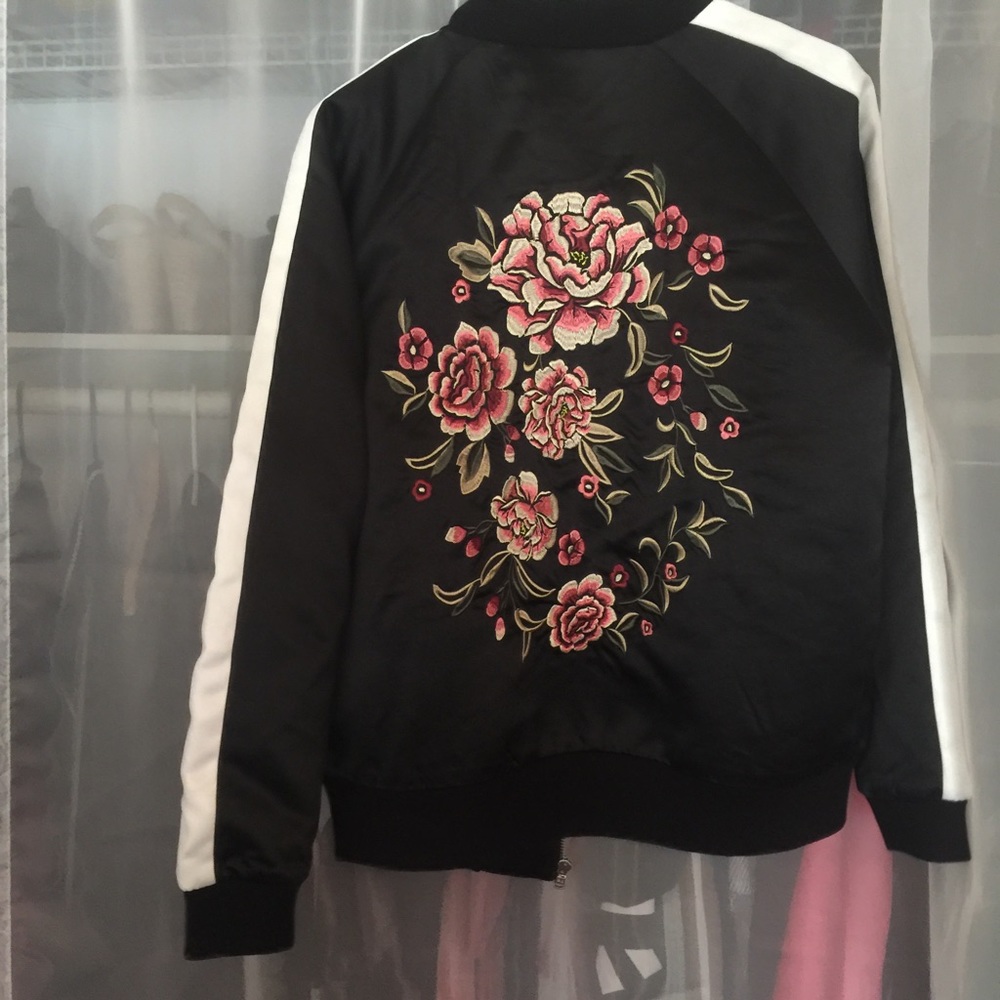 F21 floral bomber jacket