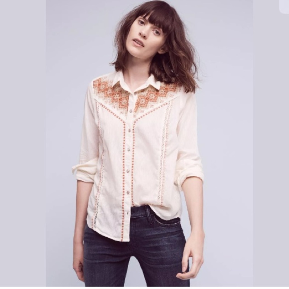 Anthropologie embroidered Holding Horses blouse