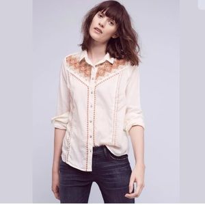 Anthropologie embroidered Holding Horses blouse