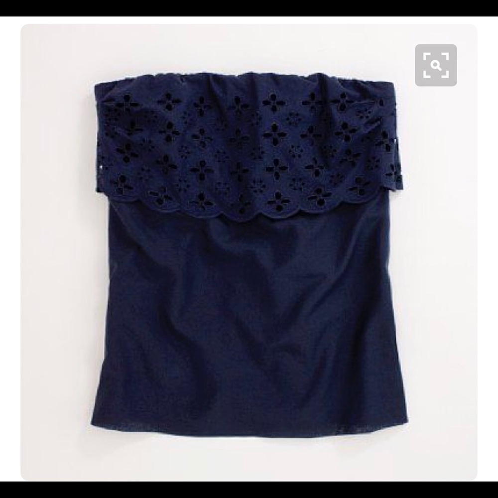 NWOT J Crew blue eyelet strapless top, Size 2