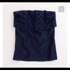NWOT J Crew blue eyelet strapless top, Size 2