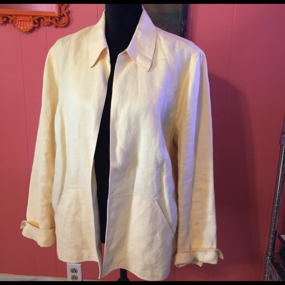Butter Yellow Irish Linen Jacket. 16w Talbots