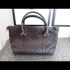 Authentic Brown Leather Gucci Satchel Handbag