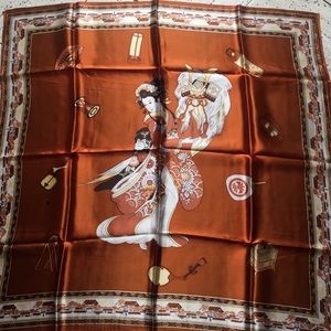 Vintage Brown Lady Silk Scarf Handkerchief