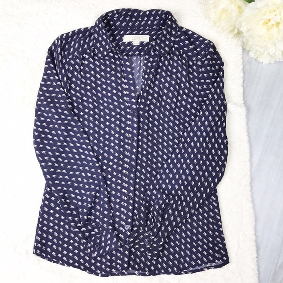 LOFT Tops - LOFT Long Sleeve Navy Button Down