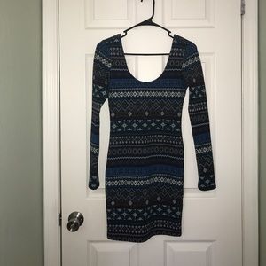 Forever 21 Patterned Long Sleeve Body Con Dress