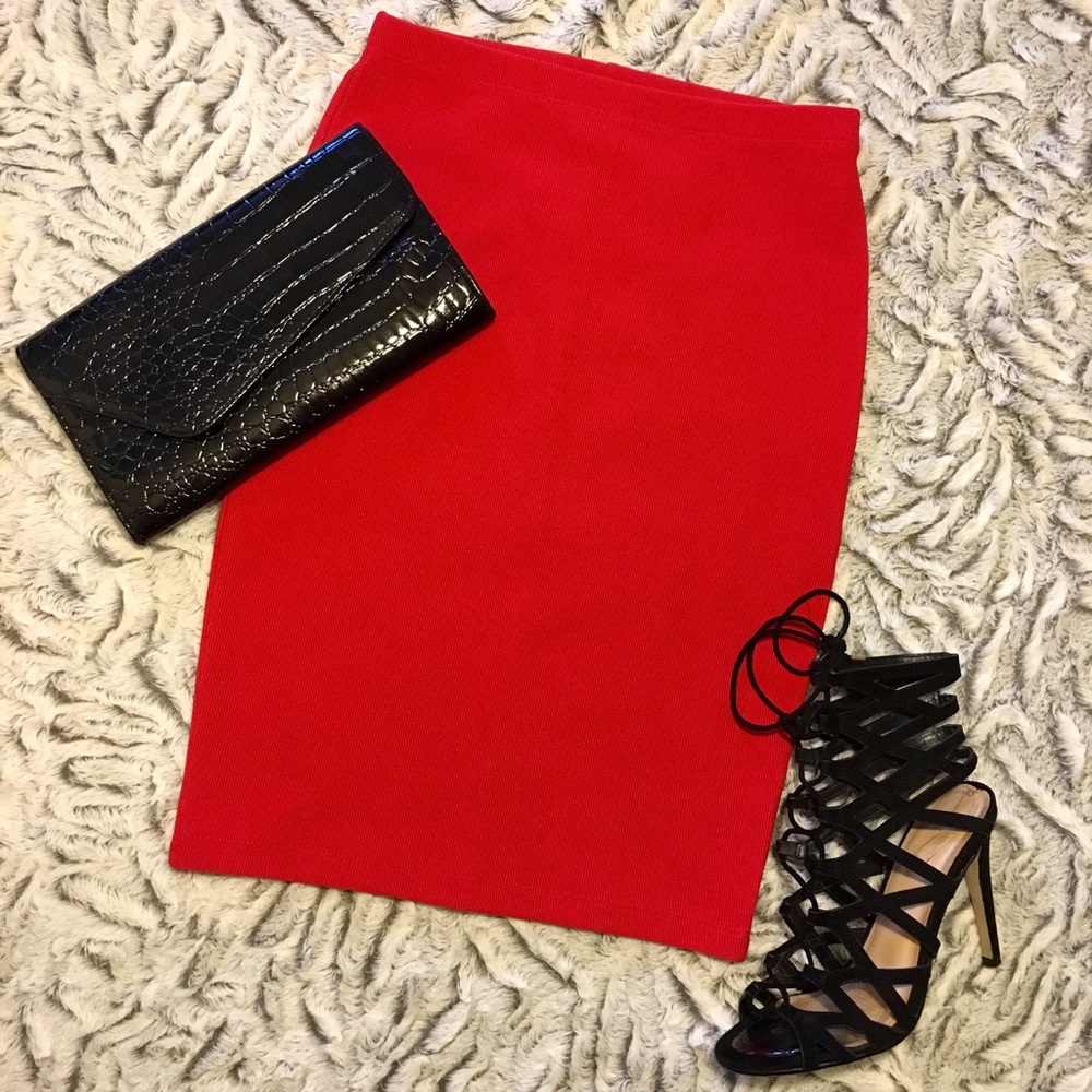 Red pencil skirt