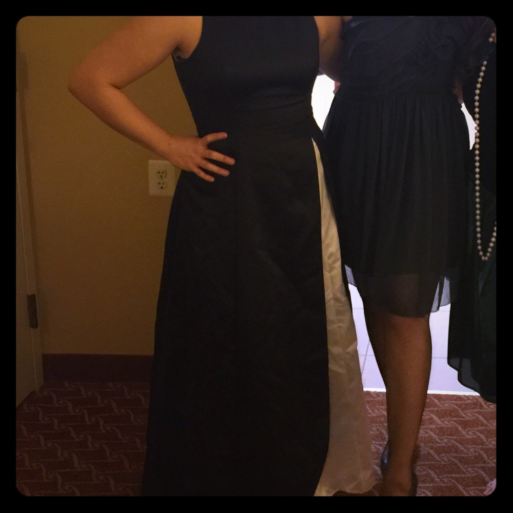 Black and white sleeveless prom dress