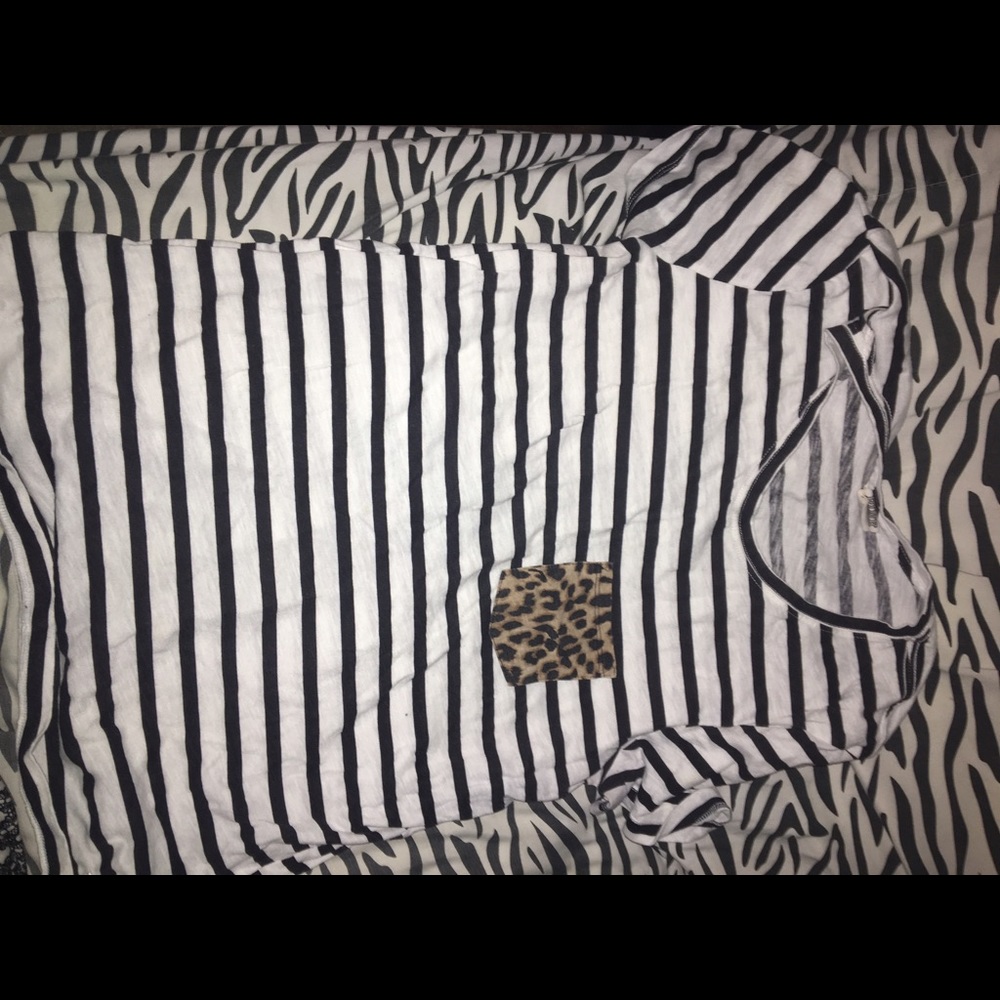 VS Pink Striped TShirt with leopard pocket