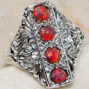 ❤️MEXICAN RED FIRE OPAL RING IN VICTORIAN SETTING