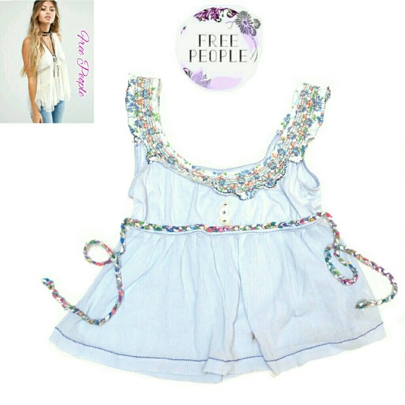 Free People Tops - FEMININE FREE PEOPLE BOHO SHIRRED TIE BACK TOP