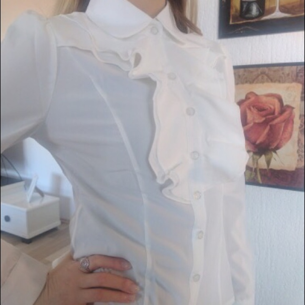White Ruffled Blouse - Picture 3 of 4