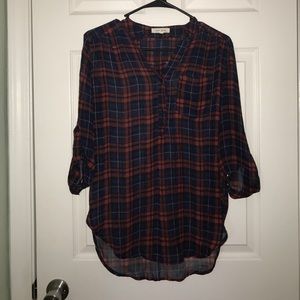 Lac Bleu Plaid Sheer High-low Top