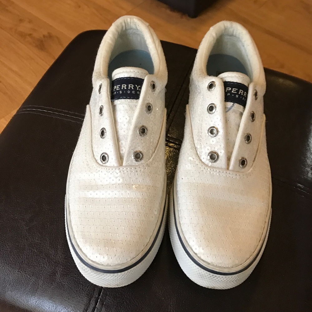White sparkly Sperry's
