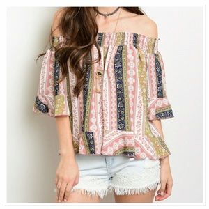 Printed off shoulder top Printed off shoulder top