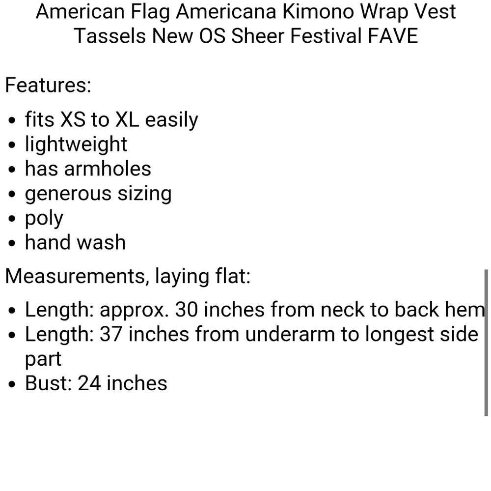 RESTOCKED American flag kimono sheer vest tassels - Picture 2 of 6