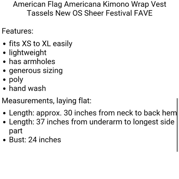 RESTOCKED American flag kimono sheer vest tassels - Picture 2 of 6