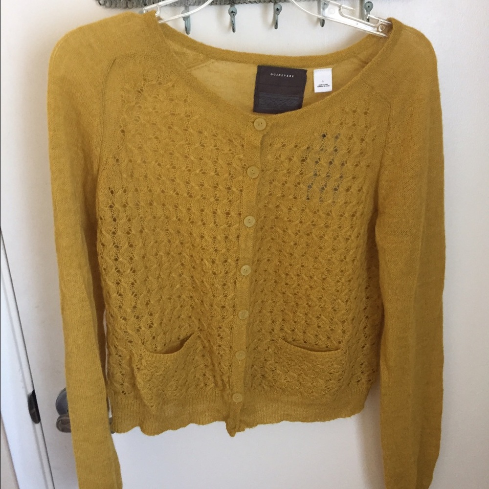 Anthropologie Guinevere mustard yellow cardigan L