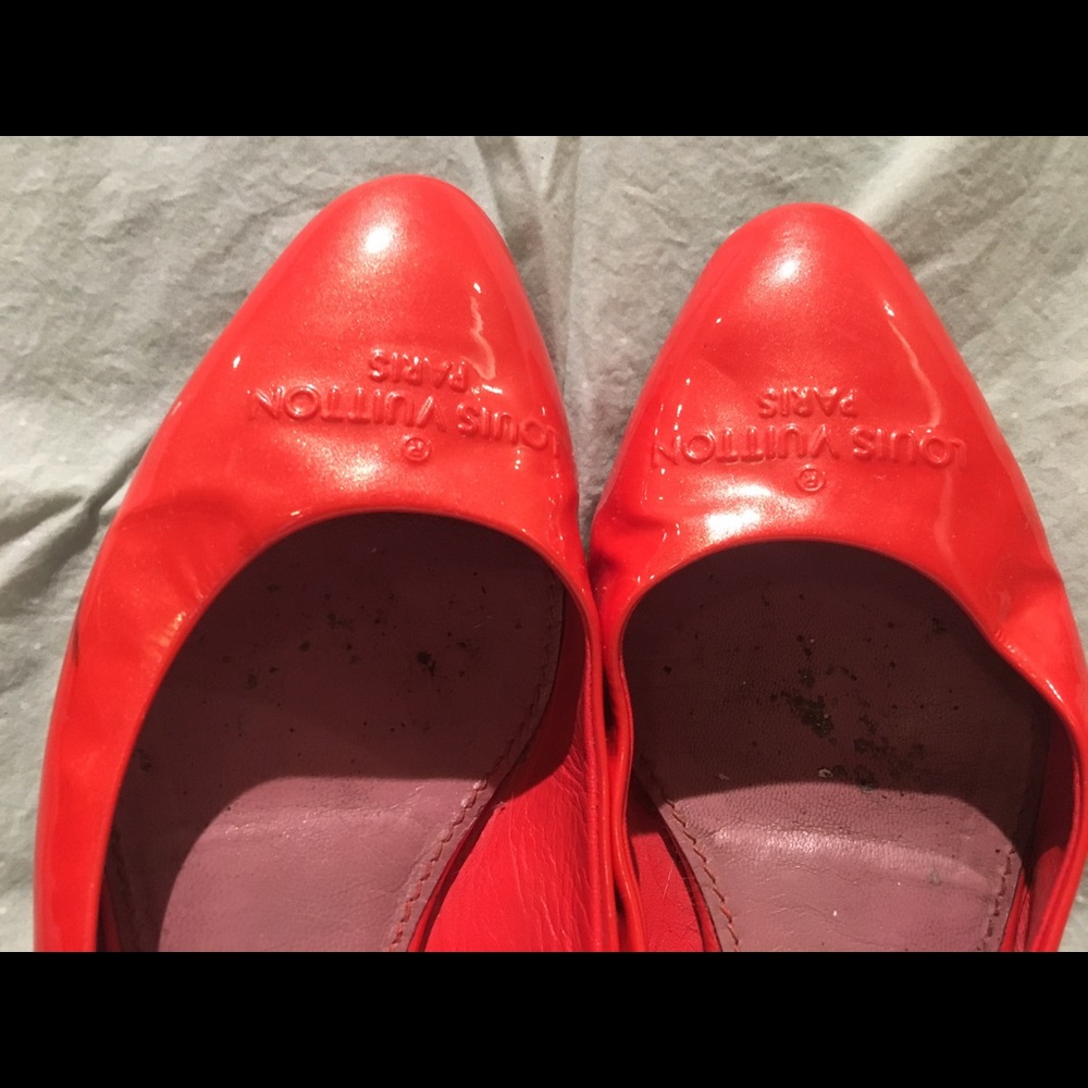 Louis Vuitton red orange patent leather flats