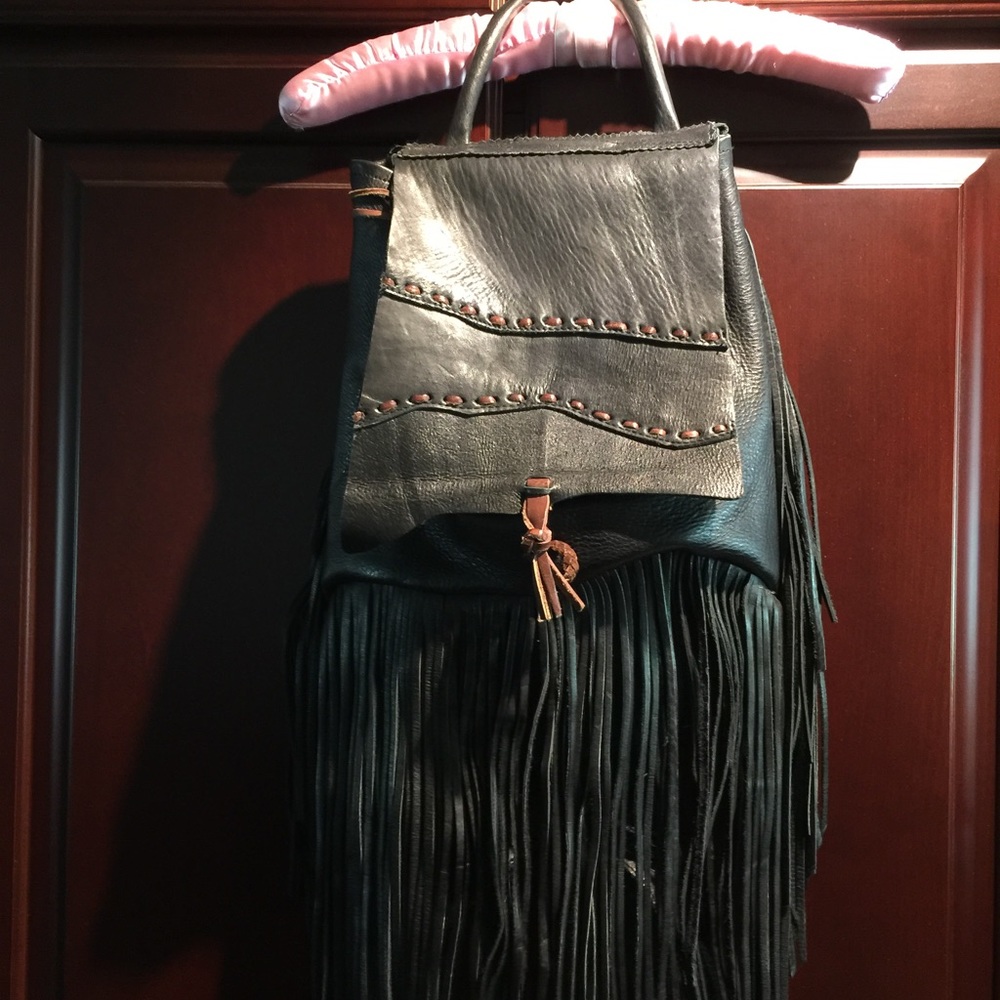 Free People Leather Fringe Backpack