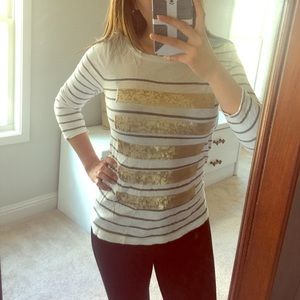 Striped top with gold sequence
