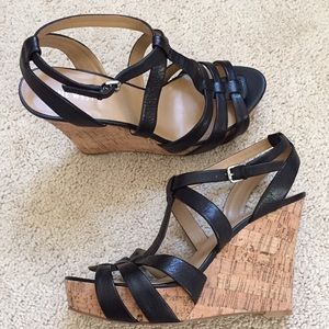Nine West Black Leather Wedges
